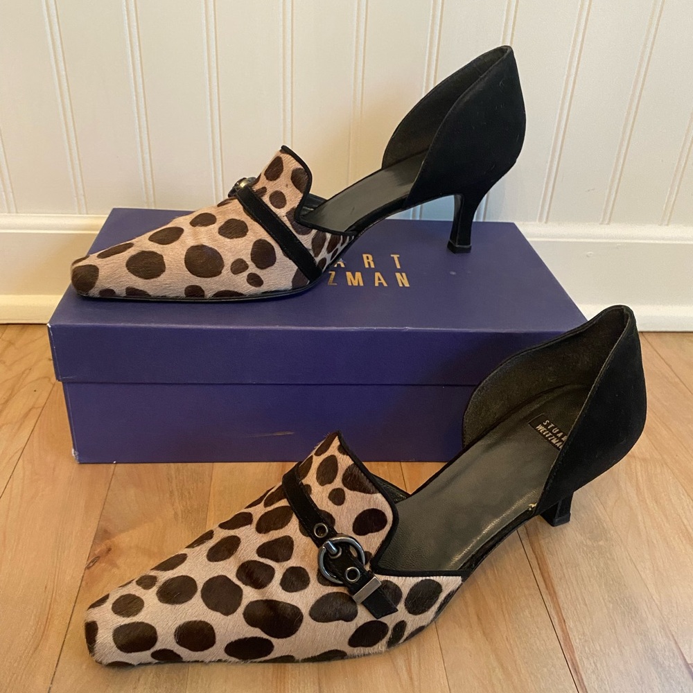 Stuart Weitzman Black and Brown Kitten Heel Pumps